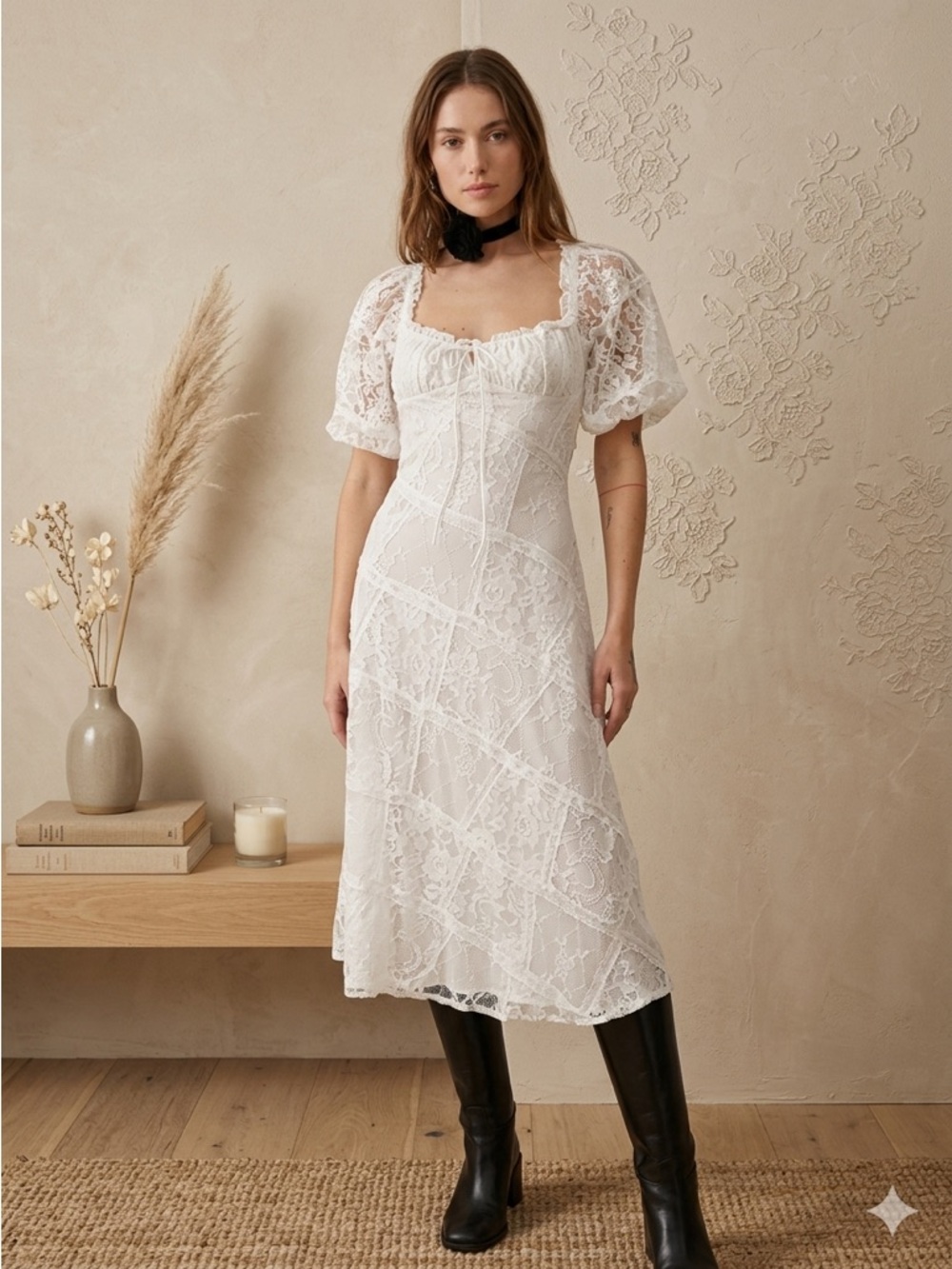 For Love & Lemons Lily White Lace Midi Dress Women's Size XS NWT